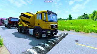 Flatbed Trailer Tracktor Truck Rescue Stuck Cars – Long Cars vs Rail Road and Trains BeamNG