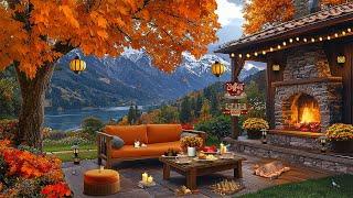 Peaceful Autumn in the Morning at Mountain Outdoor Cafe Ambience  Relaxing Piano Jazz for Good Mood