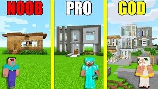 Minecraft Battle NOOB vs PRO vs GOD MODERN VILLA HOUSE BUILD CHALLENGE - Animation