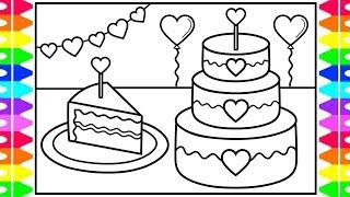 How to Draw Cake with Hearts for Kids ️Cake Drawing and Coloring   Valentines Day Cake