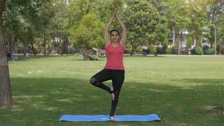 Young focused woman doing yoga asanas early morning in a park   Indian Stock Footage  Knot9