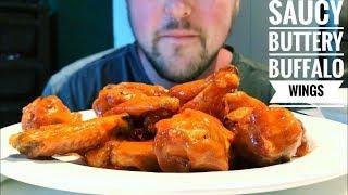 ASMR EATING SAUCY BUTTERY BUFFALO WINGS