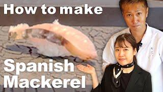 How to make Spanish Mackerel Sushi by Michelin Sushi Chef