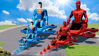 Big & Small Superman on an Airplane vs Spiderman on an Airplane vs Pac Man  BeamNG.Drive