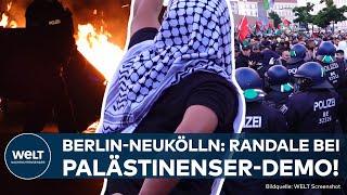 BERLIN-NEUKÖLLN Steine Flaschen Pyrotechnik Pro-Palästina Demo eskaliert