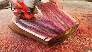 Purple Malformation Tree Trunk To Extremely Unique Tea Table  Amazing Woodworking Creative Skills