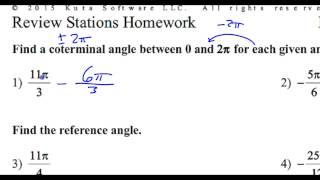 Day 9 HW   #1 and #2    Find a Coterminal Angle Between 0 and 2 Pi