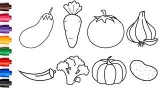 How to Draw Vegetables Easy - Drawing and Coloring 8 Vegetables for Kids