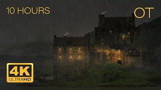 Stormy Night at a Scottish Castle 4K  Heavy Rain & Distant Rolling Thunder  Relax  Study  Sleep