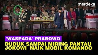 Prabowo Waspada Duduk Sampai Miring Perhatikan Jokowi Naik Mobil Komando di HUT TNI