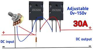 Adjustable Voltage Regulator circuit 0v-150v 30A  2SC5200 Transistor