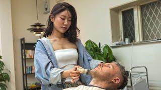 ASMR Cute Japanese Female Barber Ayumi Gave Me Haircut Shave and Relaxing Shampoo  Viaggi 22