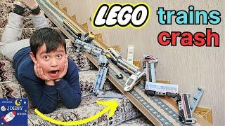 Lego Train Crashes On Giant DIY LEGO Train Track Layout Best Lego Train Crashes Lego MTA TRAIN Crash