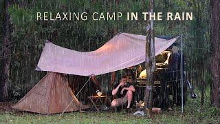 SOLO Car Camping in RAIN  Cosy mini tent setup  Relaxing in rain shelter  ASMR 