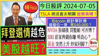 拜登選情越危 美股越旺？TSLA 挾淡倉太明顯 趁勢食糊？Bitcoin 這個位一穿 見$40000？NVDA 拆細後 可否博？SIRI 莊家俾錢你賺 咪貪心？黃金 突然上升 炒家回歸？