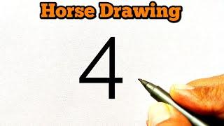 How to draw Horse From Number 4  Easy Horse Drawing for beginners  4 Number Drawing