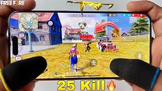 iPhone 15 Pro Max 1 vs 4 free fire full map gameplay one tap headshot with 3 finger handcam
