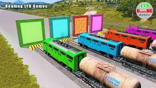 Trains vs Portal Trap Flatbed Trailer Truck vs Trains Cars vs Trains BeamNG.drive #010