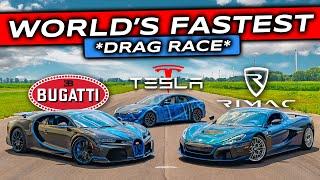 WORLDS FIRST Rimac Nevera V Bugatti Chiron SuperSport V Tesla Plaid... *DRAG RACE*