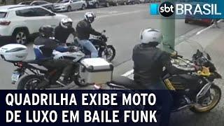 Quadrilha exibe moto de luxo roubada em baile funk  SBT Brasil 061221