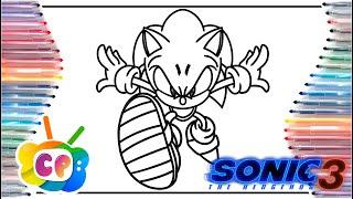 Sonic coloring page Sonic 3 in the movie 2024 How to draw SONIC