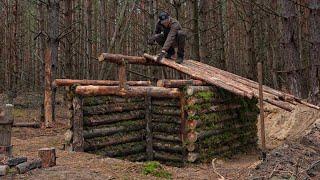 Dugout shelter Warm cabin with stove Place for camp Autumn - Winter