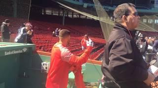 J.D. Martinez emerges from Boston Red Sox home dugout for first time puts on hoodie takes BP A...