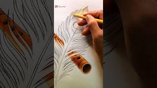 Krishna Flute with Peacock Feather #shorts #krishna #flute #feather #janmashtami #drawing