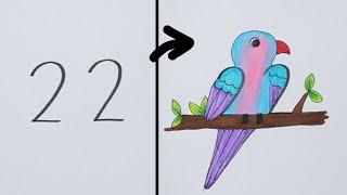 สอนวาดรูปนก จากตัวเลข 22 ง่ายๆ วาดตามได้  drawing  Easy bird drawing