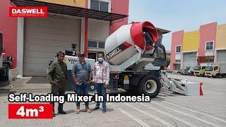 Customer Visits 4m3 Self Loading Mixer Truck  In the Indonesian warehouse