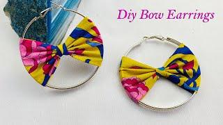 How to Make Diy Bow hoops earrings  Fabric Earrings  How to make a Bow  Brincos  Pendientes 