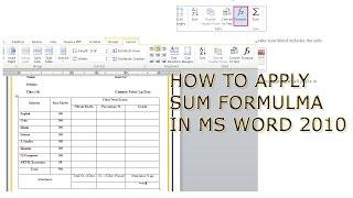 how to apply sum formula in ms word 2010
