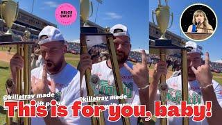 Travis Kelce DEDICATES his trophy & make Taylor Swift PROUD of his victory at the Celebrity Softball