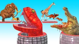 Jump Over Reptiles Hole Carnivorous Dinosaur VS Wild Animals - Animal Revolt Battle Simulator