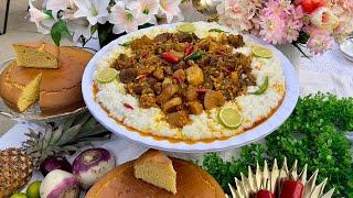 Shalgham Bata w Cake Jawari شلغم بته با گوشت گوسفند، کیک جواری