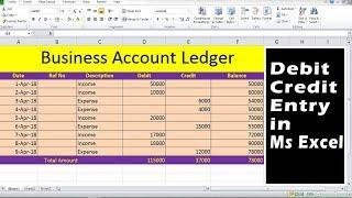 Business Account Ledger DebitCredit Entry in ms excel 