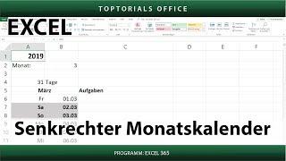 Dynamischer senkrechter Monatskalender in Excel + Download