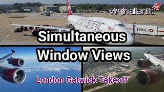 Window view both sides of Boeing 747 takeoff