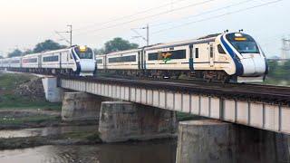 First Time in History - 2 Back to back VANDE BHARAT Express thunder past IRON BRIDGE at full speed