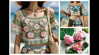 Nice summer blouses and bikinis  knitted with wool share ideas #crochet #knitted #blouse #bikini