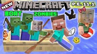 FGTEEV Kids play MINECRAFT PE FISHING w BOAT ZOMBIES  New Skins + More 11.1 Update 