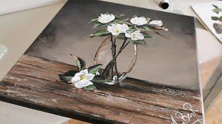 White Flowers in Glass Vase Acrylic Painting  Relaxing and Satisfying