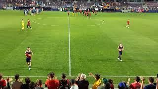 Spain U21 vs Switzerland U21. The players offering their jerseys after the match