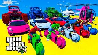 GTA 5 Stunt Map Car Challenge with Spiderman  GTA V Spiderman Epic Ragdolls Monster Truck Bus