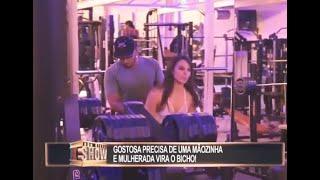 Sexy girl prank with couple in gym