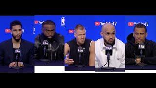 Boston Celtics Postgame Interviews Game 1 vs. Dallas Mavs NBA Finals Tatum Porzingis Brown More