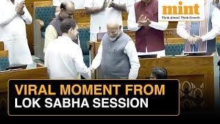 Parliament VIRAL Moment PM Modi & LoP Rahul Gandhi Shake Hands Accompany Speaker Om Birla To Chair