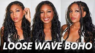 How To Large BohoGoddess Knotless Braids ft. @Eayon Hair  Loose Wave Bulk Hair