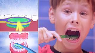 Динозубрик учит правильно чистить зубы