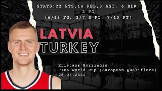 Kristaps Porzingis vs Turkey  FIBA World Cup European Qualifiers  22 PTS 14 REB 6 BLK
